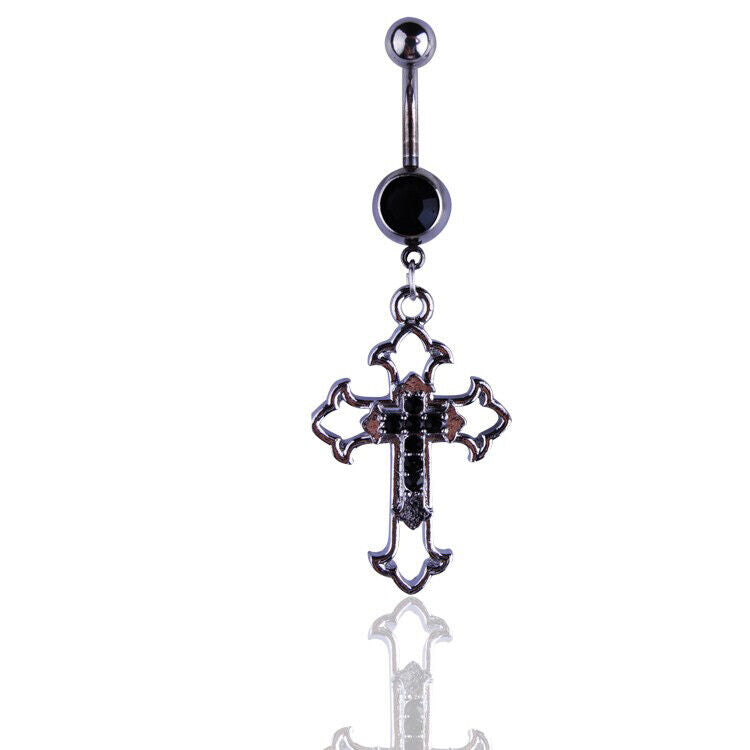 Kreuz Bauchnabel Piercing Zirkonia Gebogener Stab Banane Nabel Chirurgenstahl