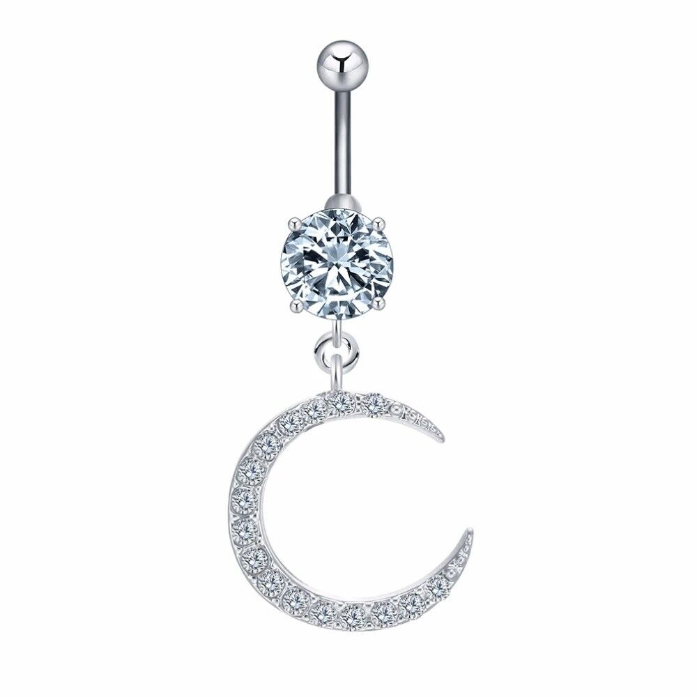 Bauchnabelpiercing Gebogener Stab Nabel Piercing Chirurgenstahl Mond Anhänger