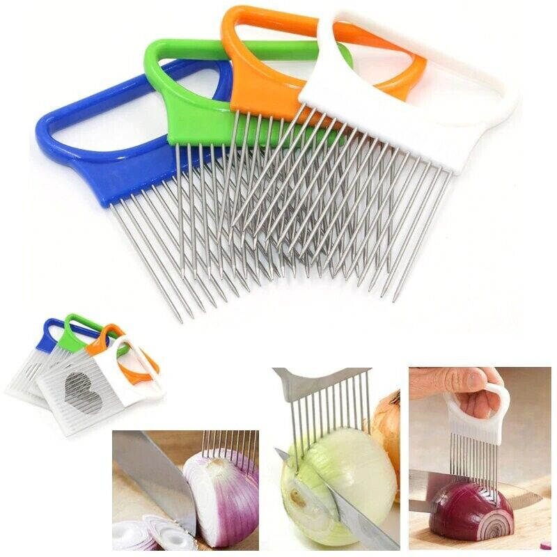 Edelstahl Zwiebelhalter Zwiebelschneider Schneidhilfe Zwiebelgabel Halter Slicer