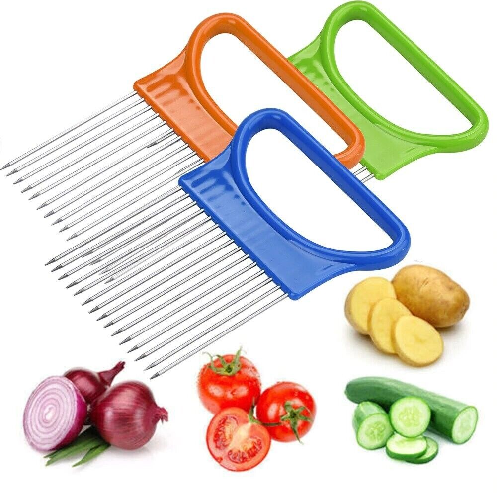 Edelstahl Zwiebelhalter Zwiebelschneider Schneidhilfe Zwiebelgabel Halter Slicer