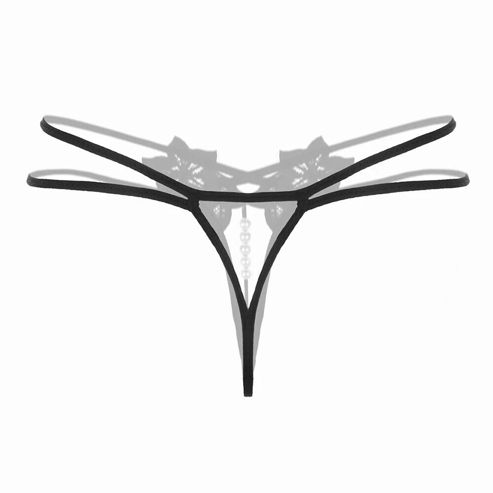 Sexy Damen G-String Slip String Spitze Perlen Kette Schritt offen Dessous Tanga