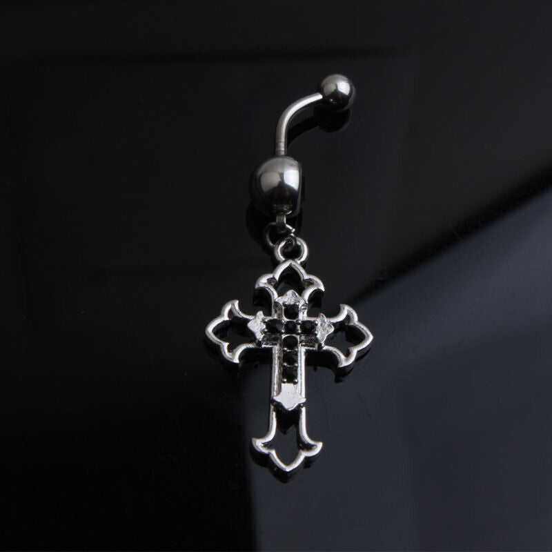 Kreuz Bauchnabel Piercing Zirkonia Gebogener Stab Banane Nabel Chirurgenstahl