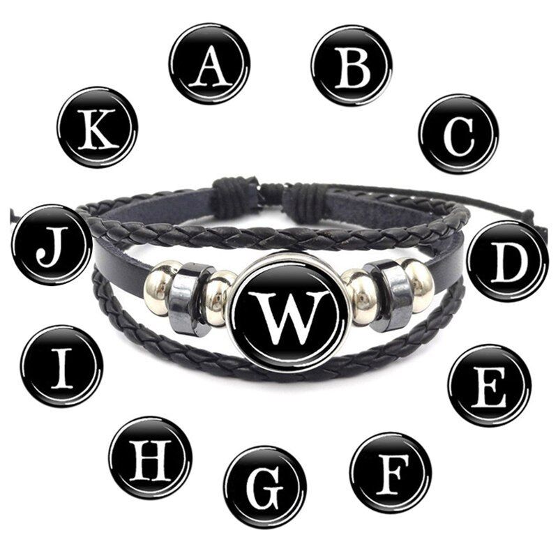 Damen Herren Namen Armband Buchstabe Leder Alphabet luxus Schmuck Mode Schwarz