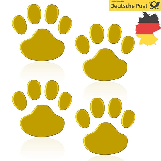 4x Aufkleber Auto Hunde Katzen Pfoten Tatzen 3D Sticker Emblem Tier Abdruck Gold