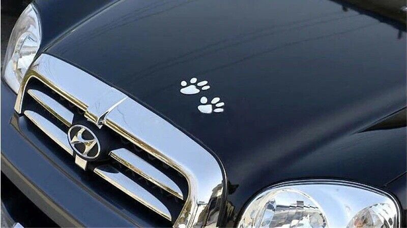 4x Aufkleber Auto Hunde Katzen Pfoten Tatzen 3D Sticker Emblem Tier Silber Chrom