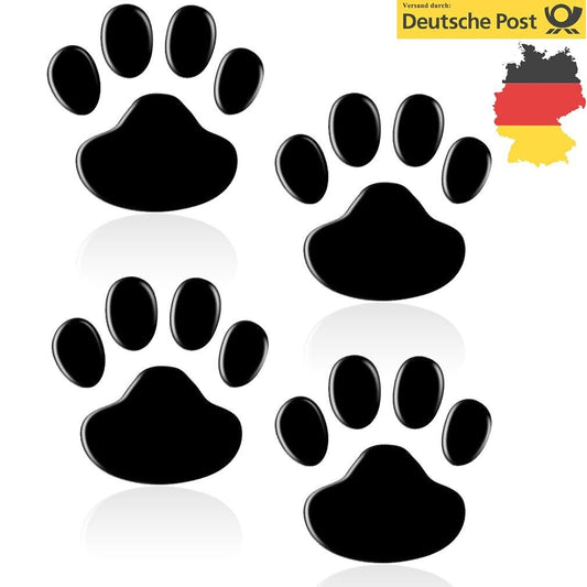 4x Aufkleber Auto Hunde Katzen Pfoten Tatzen 3D Sticker Emblem Tier Schwarz Füße