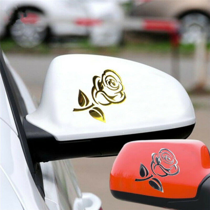 Aufkleber Auto Rose Blume Motorrad Styling 3D Sticker Emblem Chrom glänzend Gold