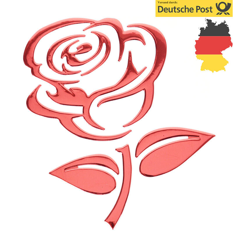 Aufkleber Auto Rose Blume Motorrad Styling 3D Sticker Emblem Chrom glänzend Rot