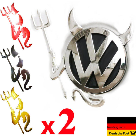 2x Auto Aufkleber Embleme Sticker 3D Teufel Devil Demon Silber Gold Rot chrome