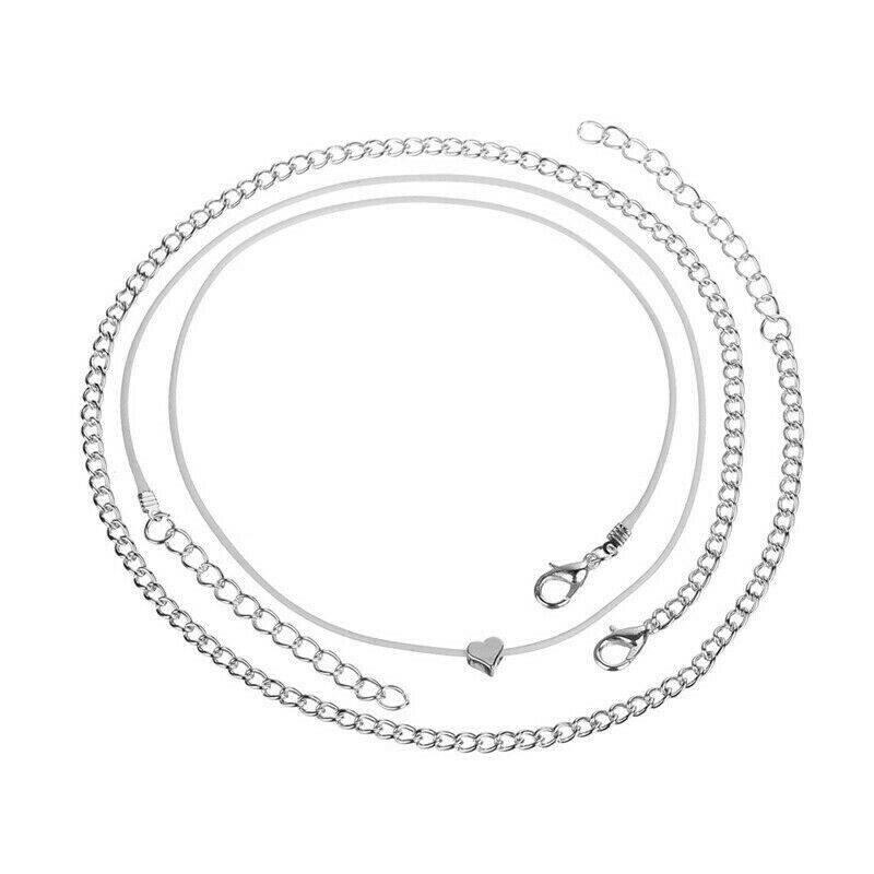 Damen Fußkettchen Fußkette Fuss Kette Modeschmuck Silber Herz mehrere Schichten