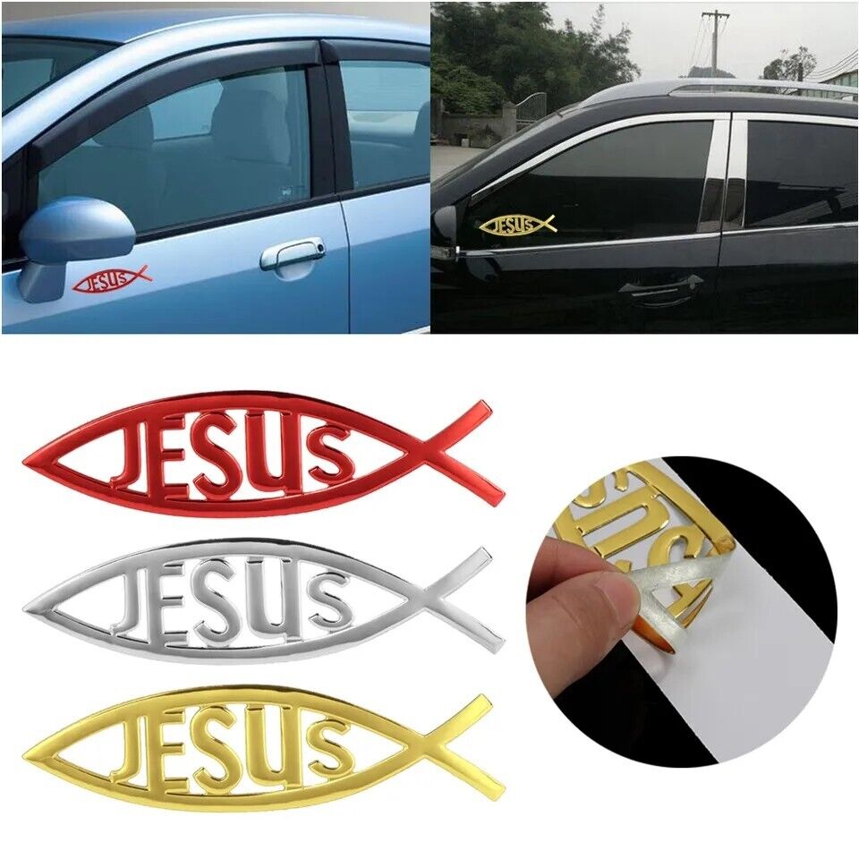 Autoaufkleber  Sticker  3D Jesus Fisch christlich Glauben PKW Styling Gold