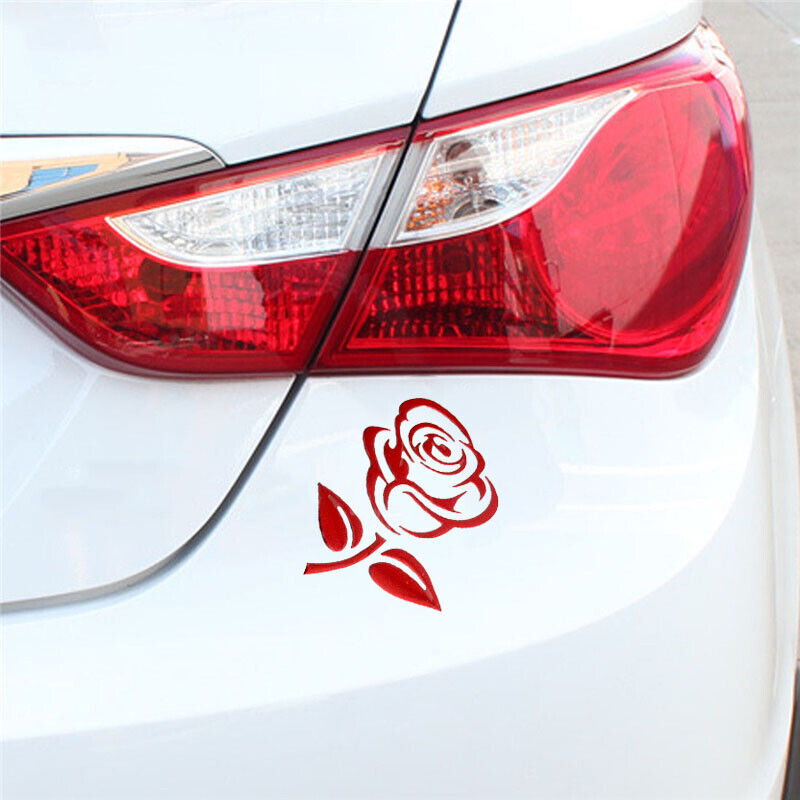 Aufkleber Auto Rose Blume Motorrad Styling 3D Sticker Emblem Chrom glänzend Rot