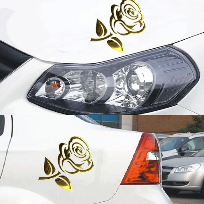 Aufkleber Auto Rose Blume Motorrad Styling 3D Sticker Emblem Chrom glänzend Gold