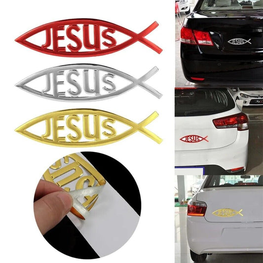 Autoaufkleber  Sticker  3D Jesus Fisch christlich Glauben PKW Styling Gold