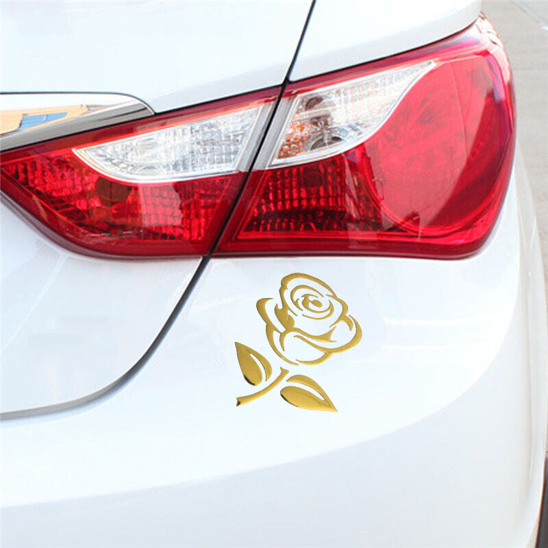 Aufkleber Auto Rose Blume Motorrad Styling 3D Sticker Emblem Chrom glänzend Gold