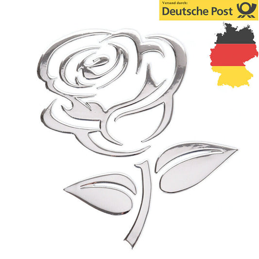 Aufkleber Auto Rose Blume Motorrad Styling 3D Sticker Emblem Chrom Silber