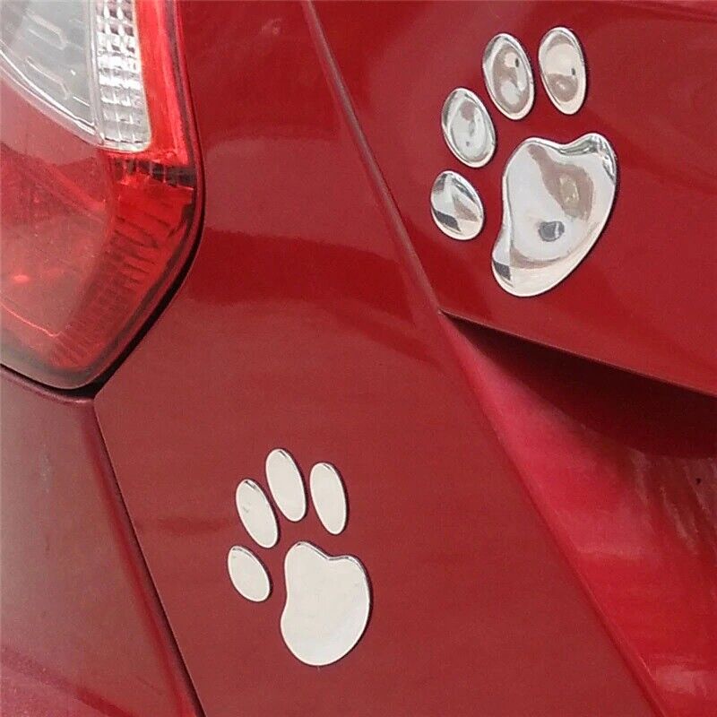 4x Aufkleber Auto Hunde Katzen Pfoten Tatzen 3D Sticker Emblem Tier Silber Chrom