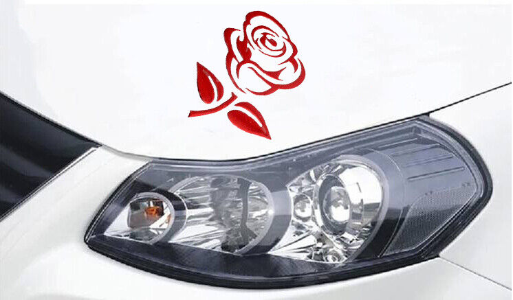 Aufkleber Auto Rose Blume Motorrad Styling 3D Sticker Emblem Chrom glänzend Rot