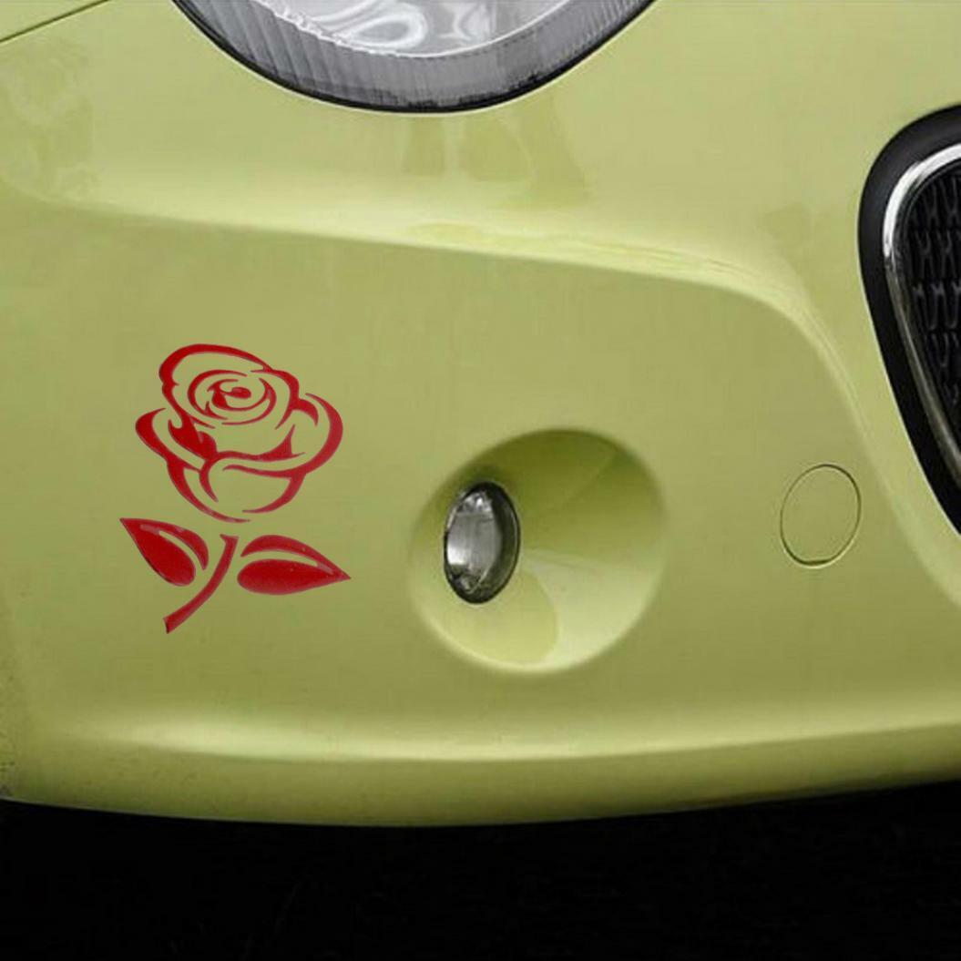 Aufkleber Auto Rose Blume Motorrad Styling 3D Sticker Emblem Chrom glänzend Rot