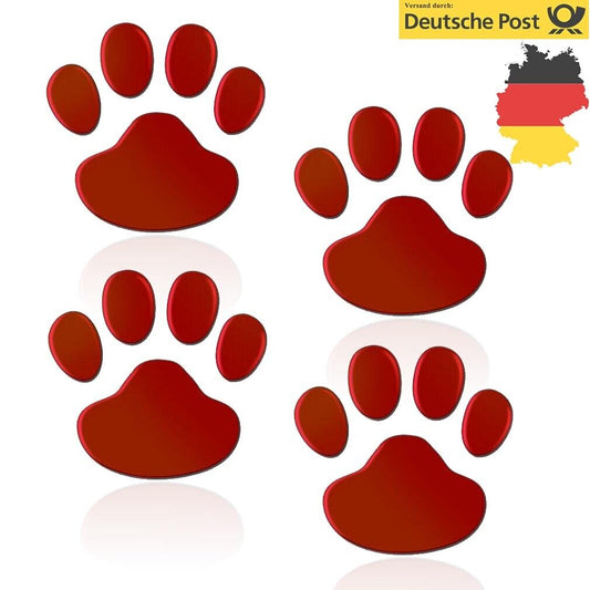 4x Aufkleber Auto Hunde Katzen Pfoten Tatzen 3D Sticker Emblem Tier Abdrucke Rot