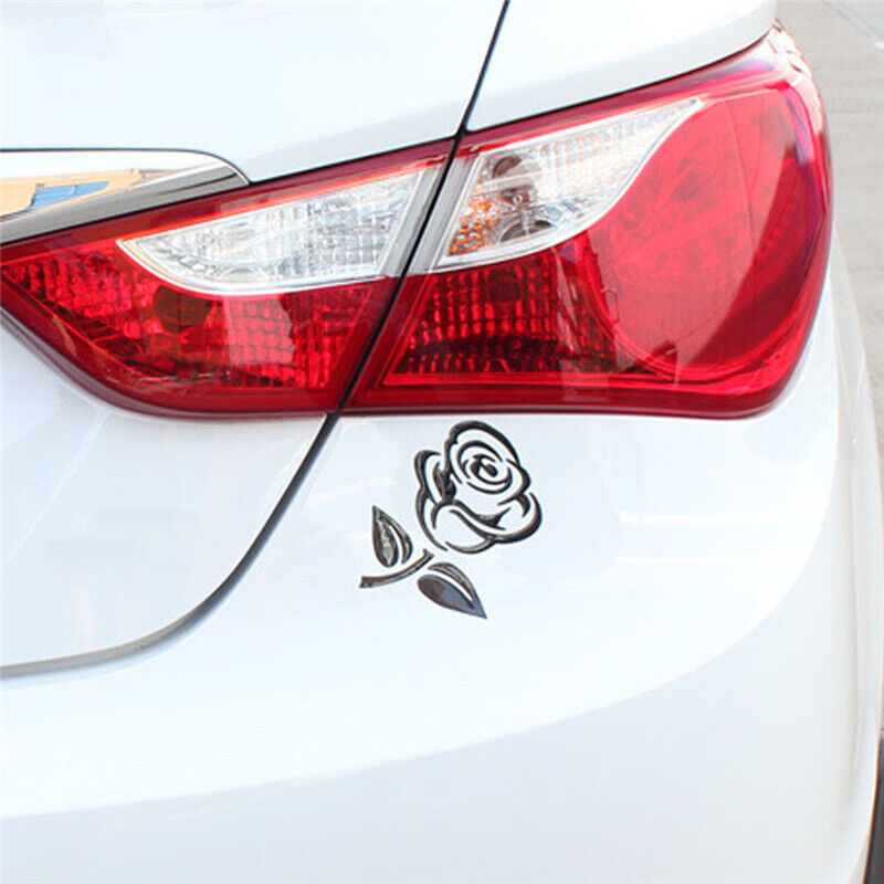 Aufkleber Auto Rose Blume Motorrad Styling 3D Sticker Emblem Chrom Silber