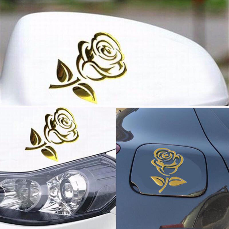 Aufkleber Auto Rose Blume Motorrad Styling 3D Sticker Emblem Chrom glänzend Gold