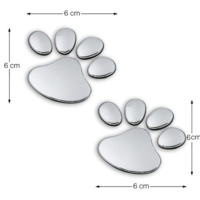 4x Aufkleber Auto Hunde Katzen Pfoten Tatzen 3D Sticker Emblem Tier Silber Chrom